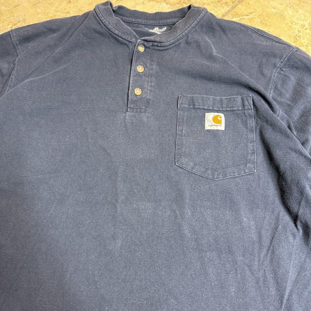 Carhartt Navy Long Sleeve Henley Pocket Shirt Men’s L Tall Workwear - Picture 2 of 5